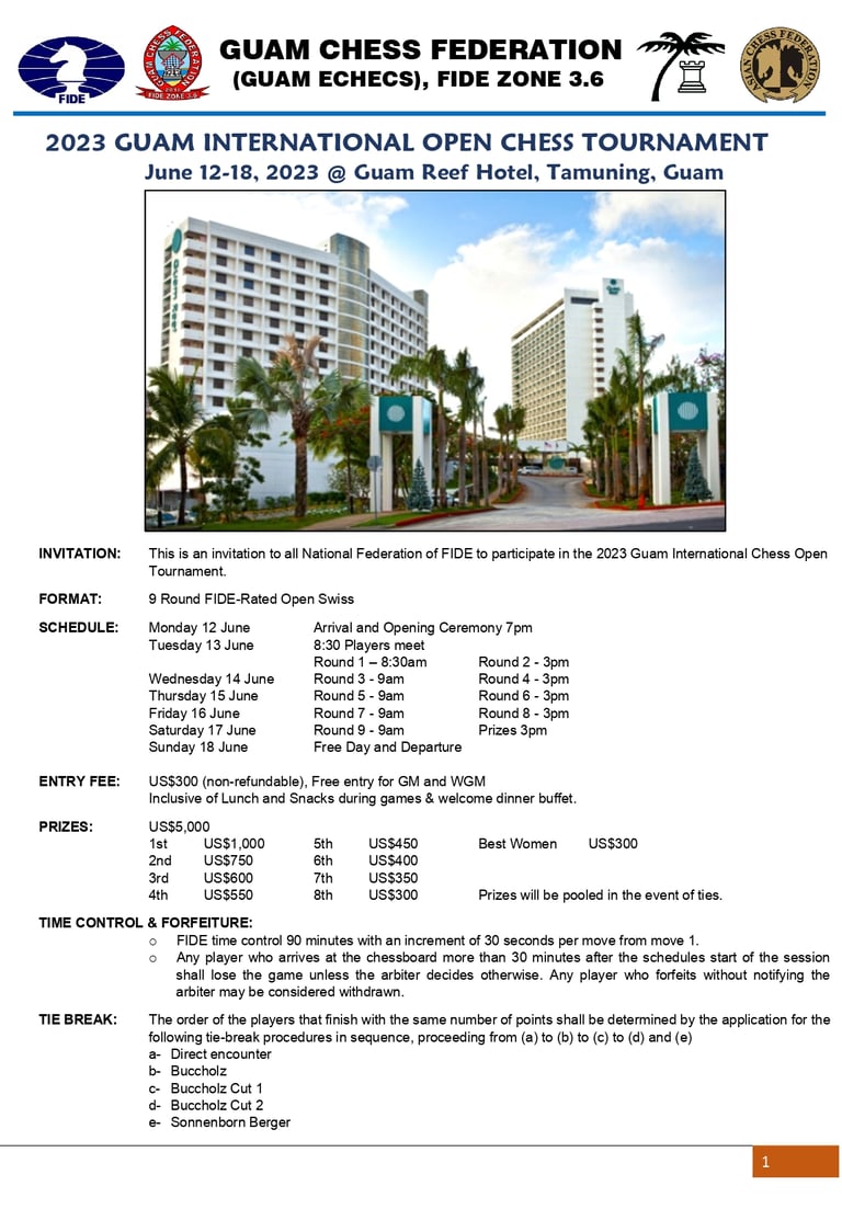 Guam International Open Chess Tournament 2023 with Asian Chess Federation. 