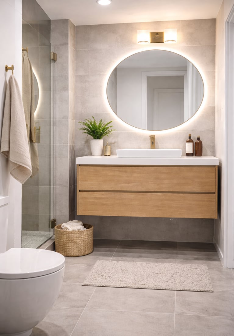 mueble de lavabo suspendido en baño moderno pequeño