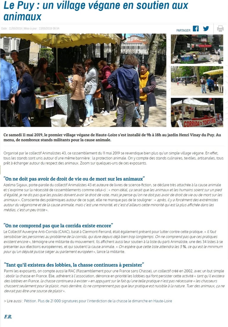 article zoomdici village végane le puy en velay animalistes 43 azelma sigaux