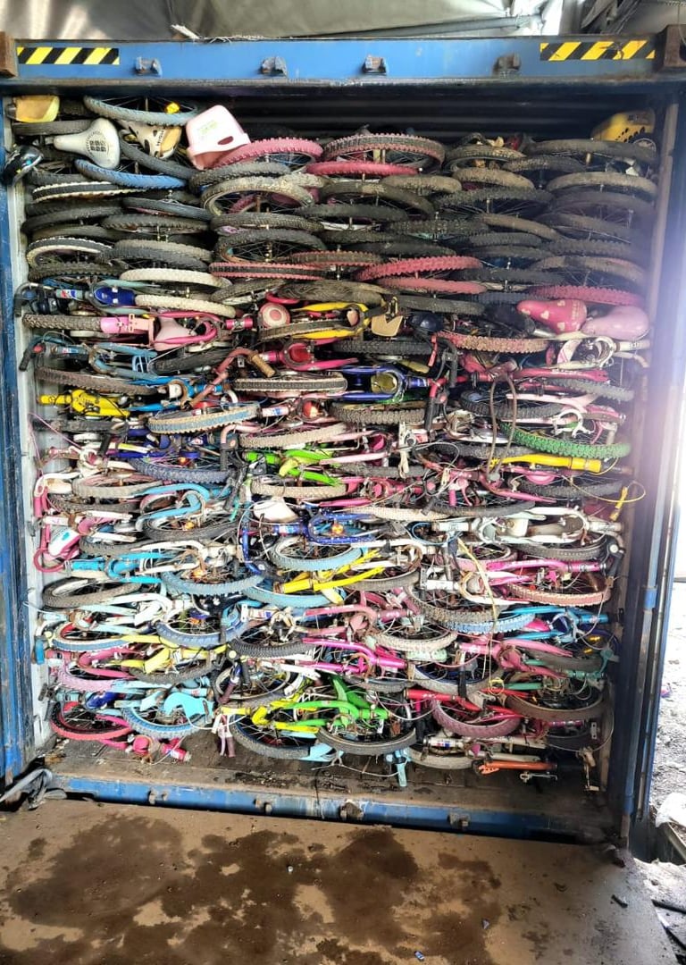 used bicycles loaded in a container for export to Afghanistan by MAJ Trading Co Ltd