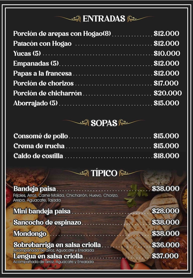 Entradas y sopas Menú Restaurante La Matrina en Salento Quidío