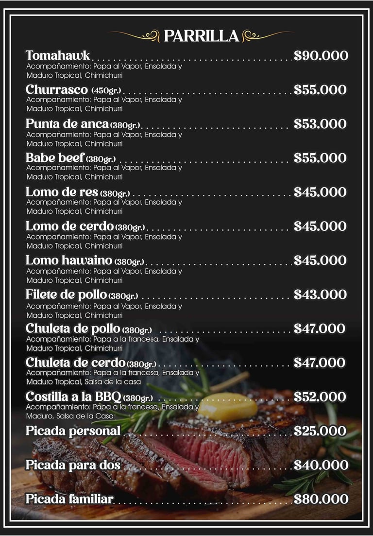 Parrilla Menú Restaurante La Matrina en Salento Quidío