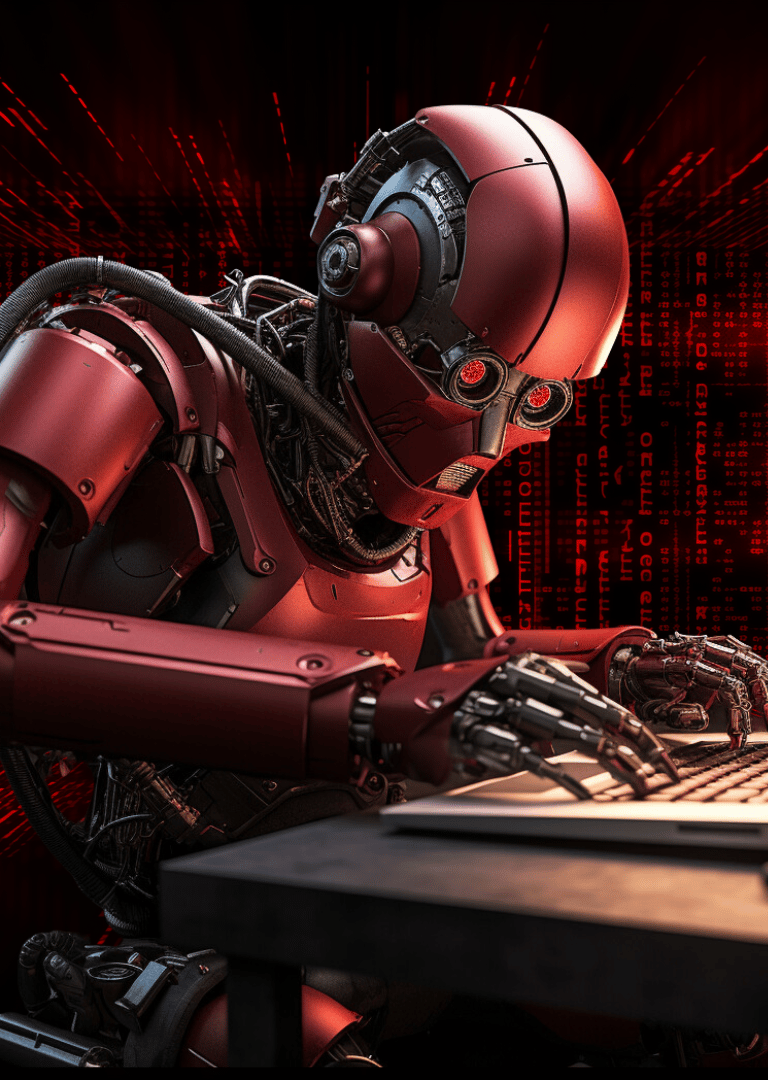 red-robot-matrix-background