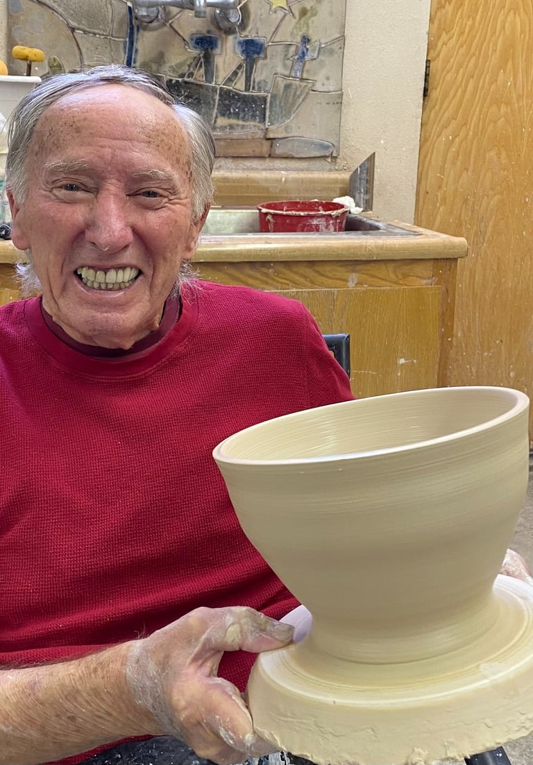 Rich Sim taught ceramic arts for over 50 years. Now uses art as therapy.