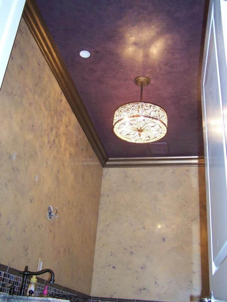 Venetian Plaster Powder room with Metallic trim by Marcine in Bernardsville, NJ