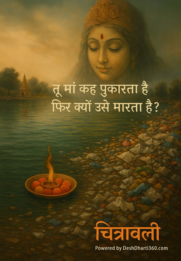 “माँ कहकर पुकारने वाली नदी — जिसे हम प्रदूषण से मार रहे हैं” नदी प्रदूषण भारत, जल चेतना, ज