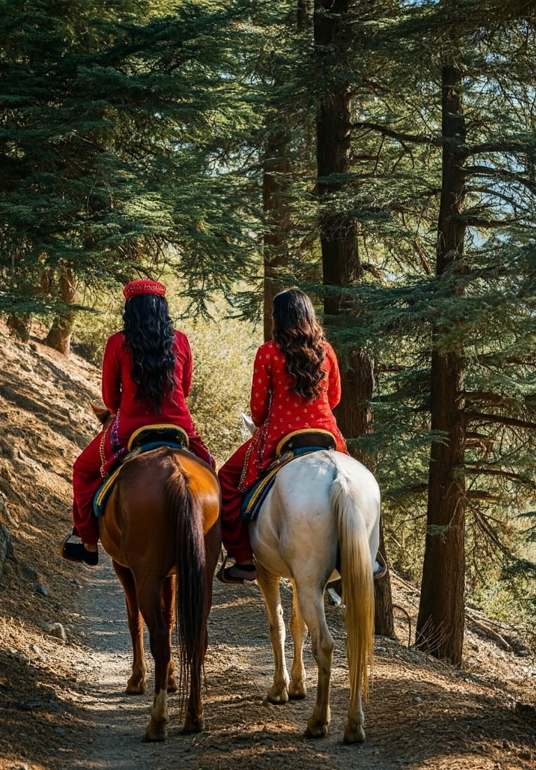 Women riding horse on miranjani track