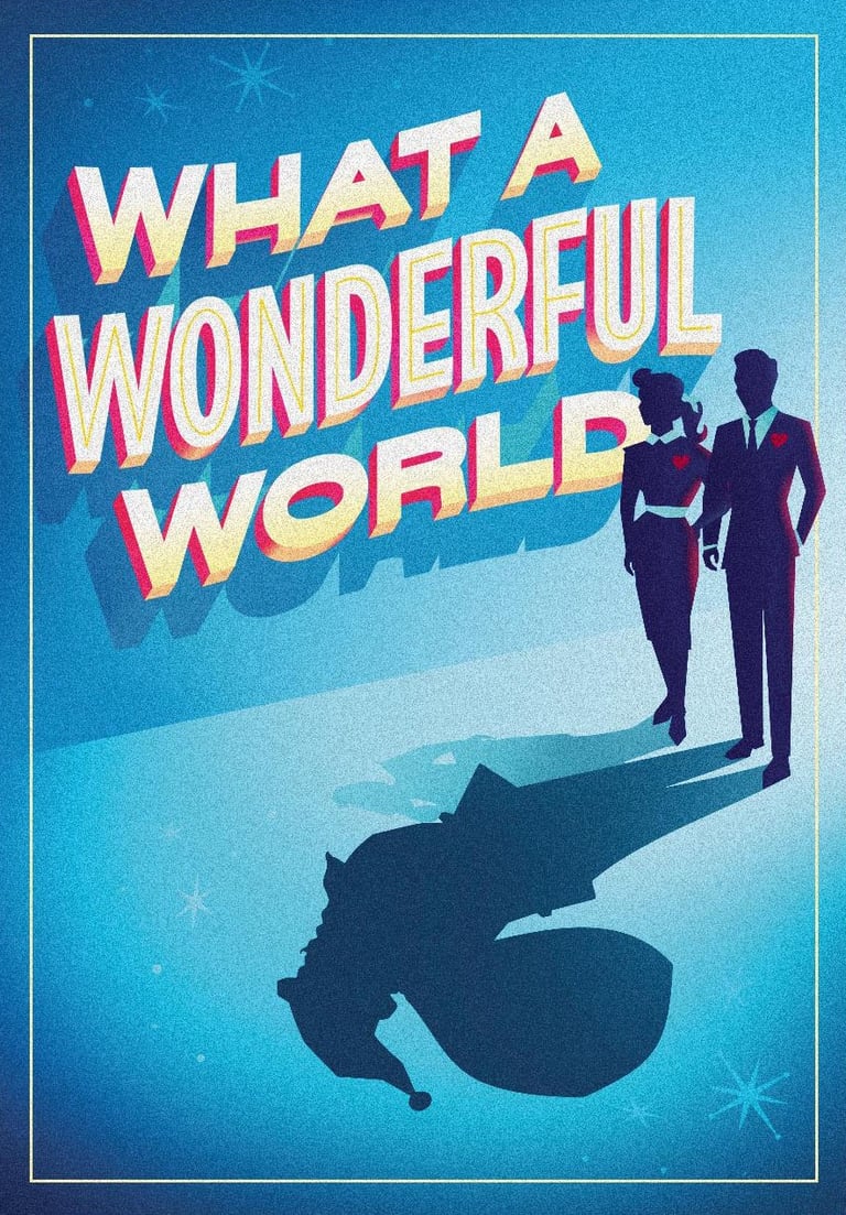 a man and woman standing in front of a poster