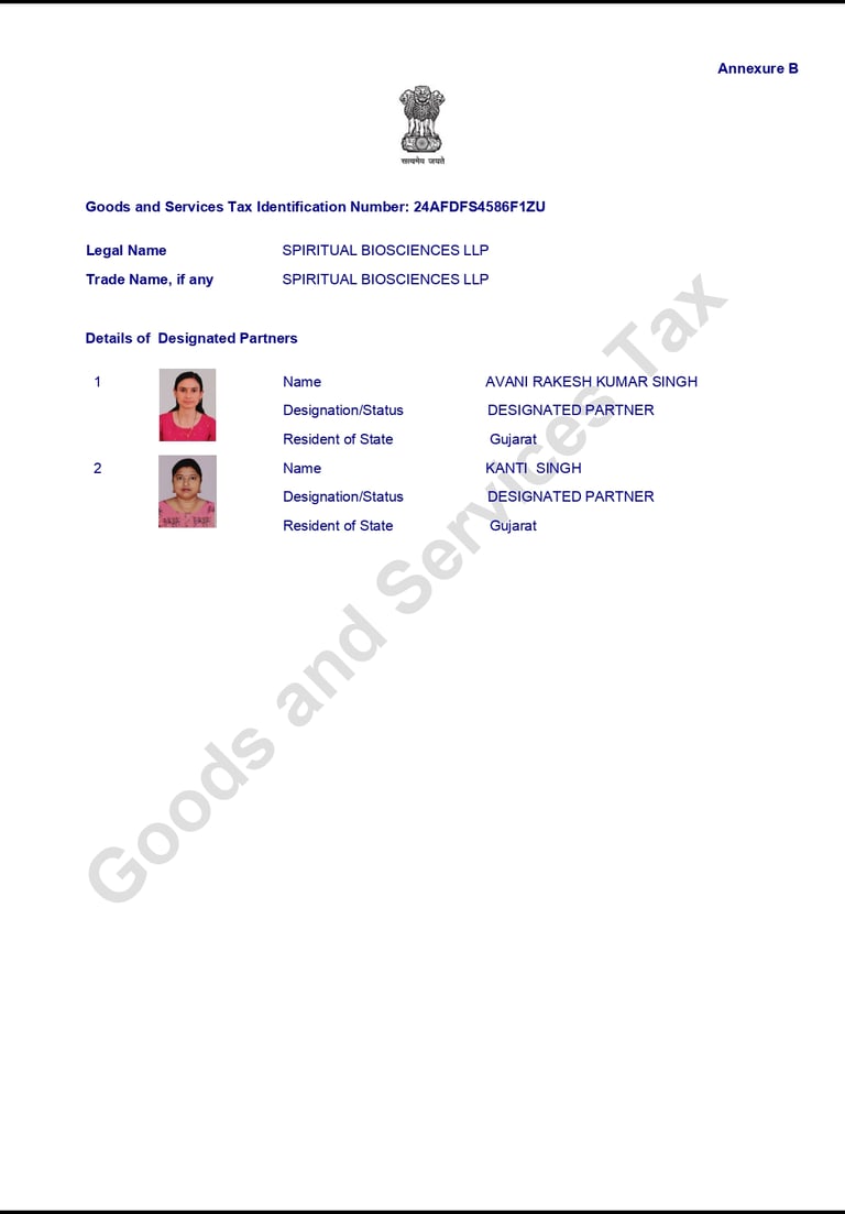 GST certificate-Annex B by Spiritual Biosciences LLP