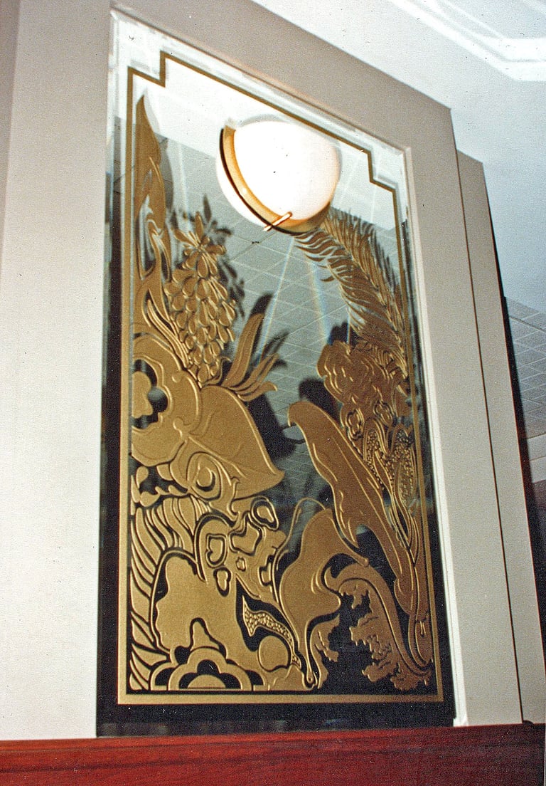 multi stage etched glass, Hilton, Houston