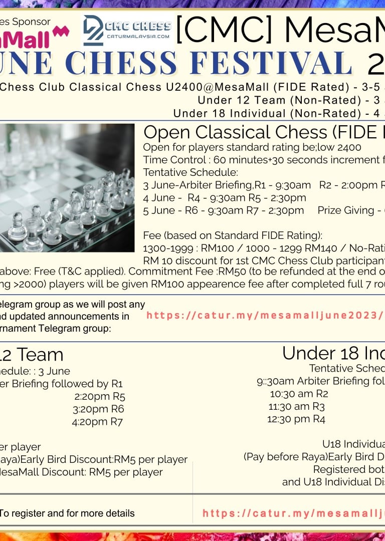 CMC Mall June Chess Festival 2023. MesaMall, Nilai. Malaysia Chess. 