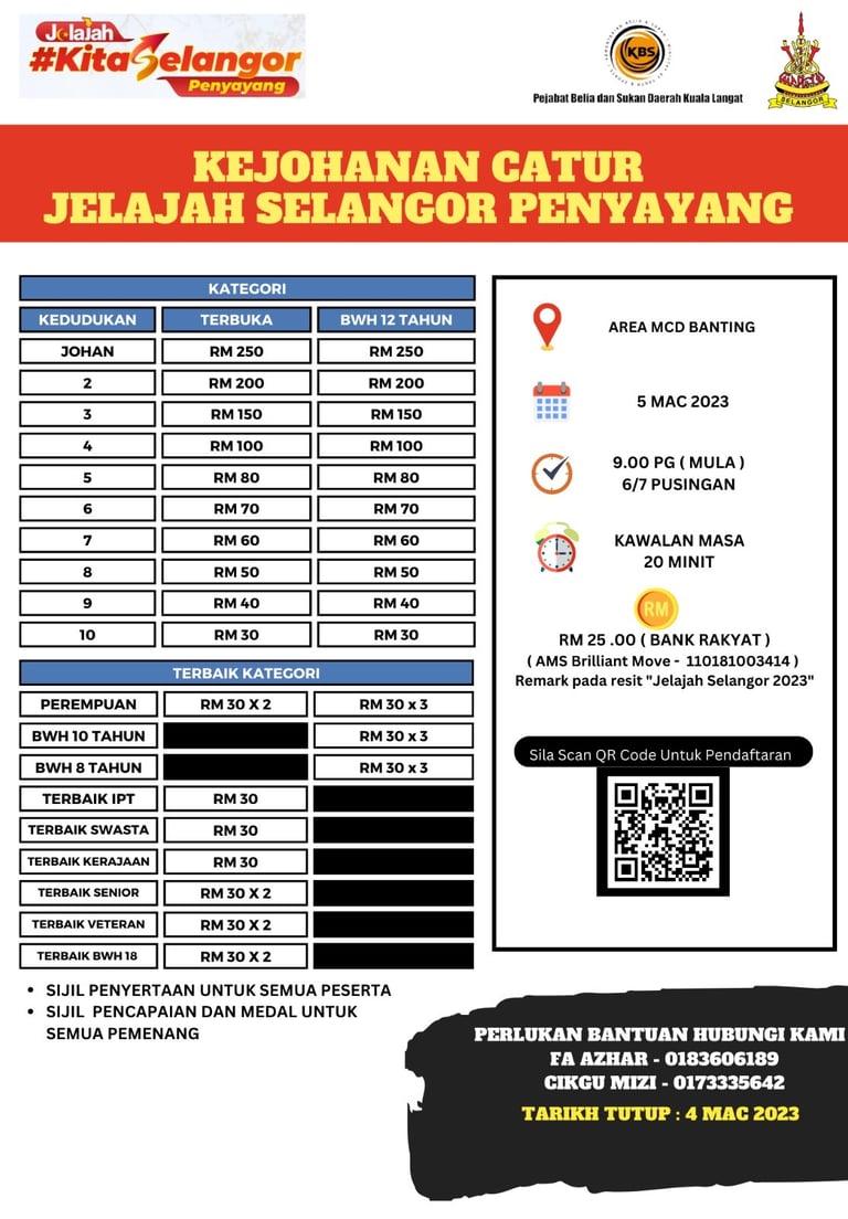 Catur Malaysia. Malaysia Chess. Kejohanan Catur Jelajah Selangor 