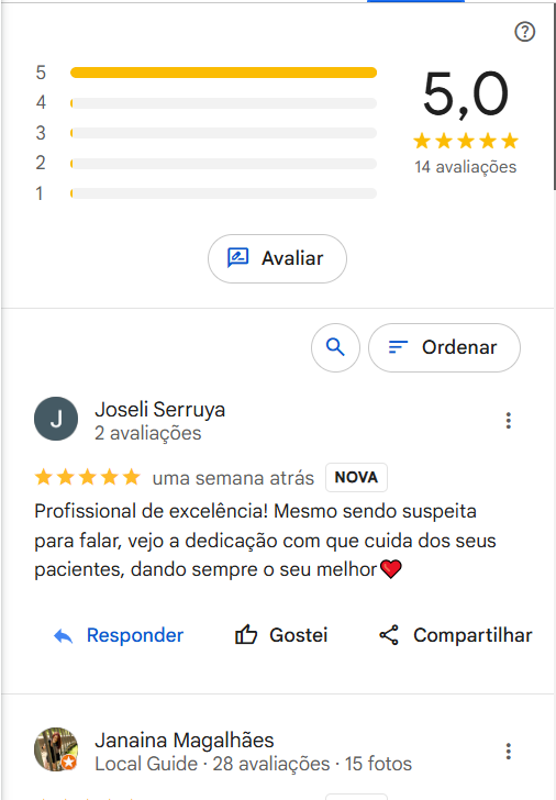 Imagens ilustrativas da avalição no google