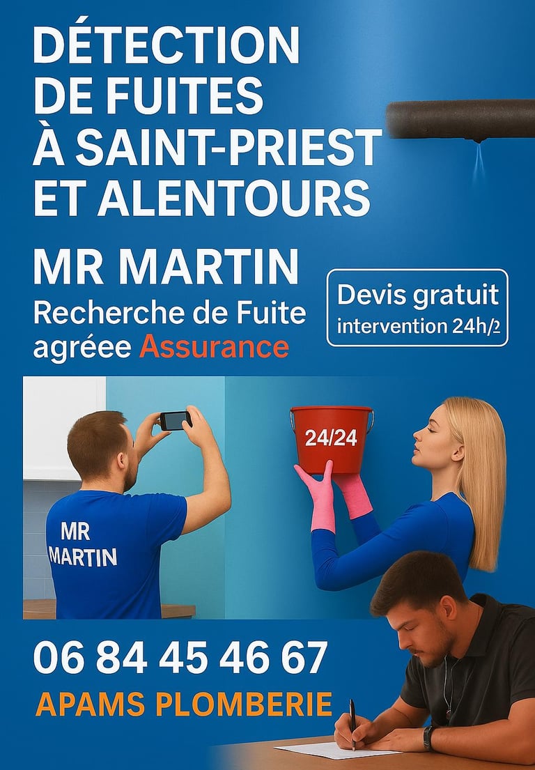 expert detection fuite d eau Saint Priest non destructif maff macif credit agricole gan Urgence pl