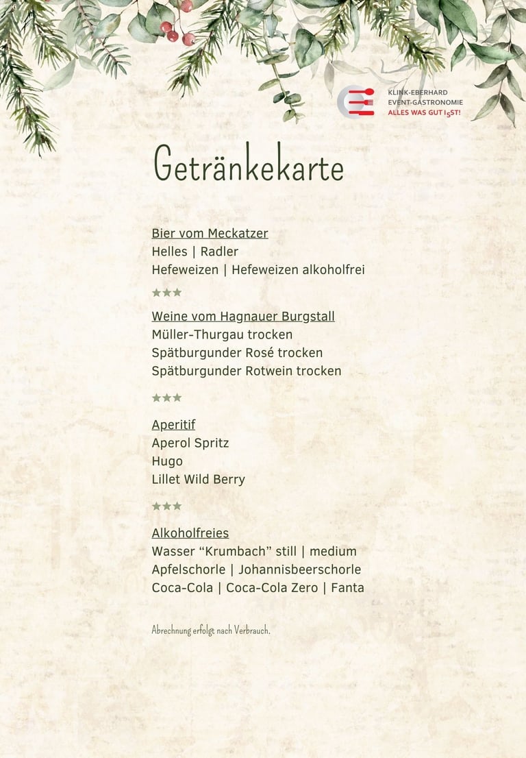 Getränke für Weihnachtsfeier 