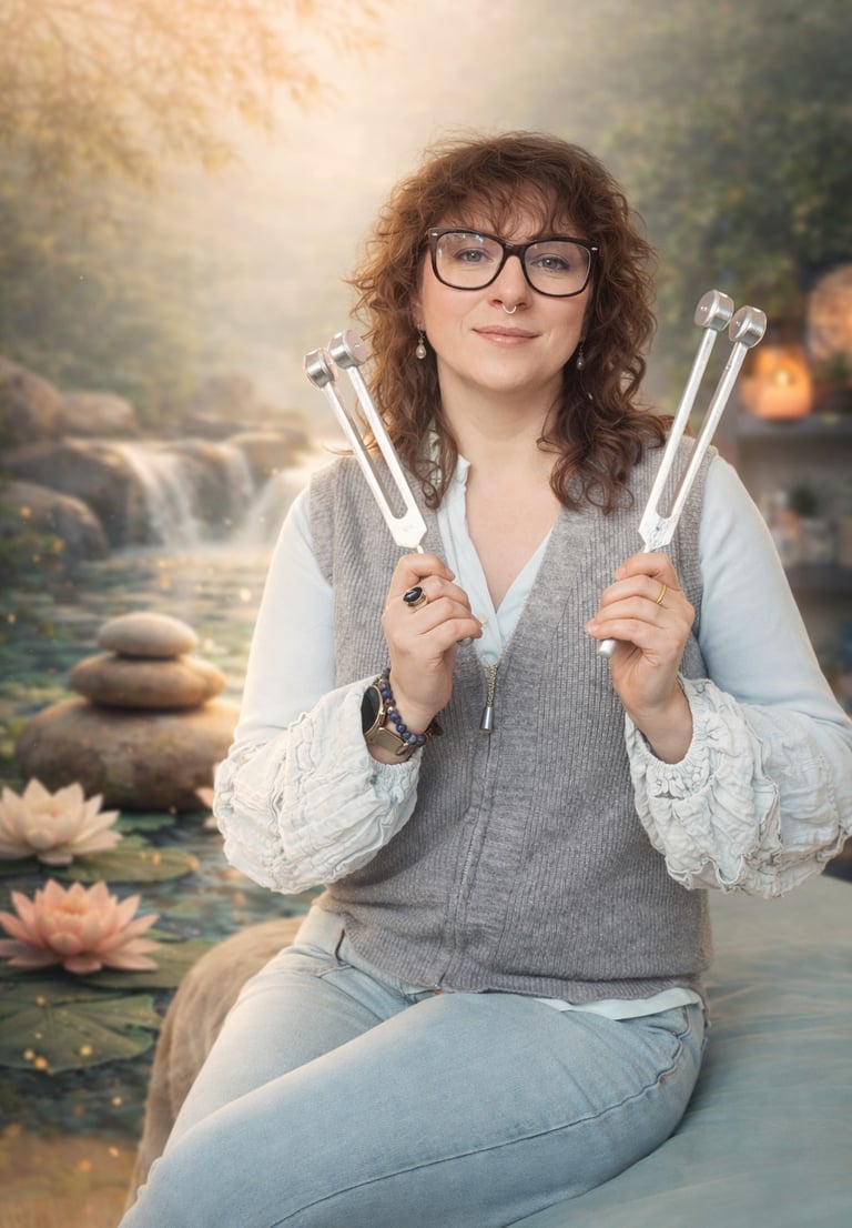 Séance de sonothérapie par diapasons à Lourdes : vibrations appliquées sur des points spécifiques