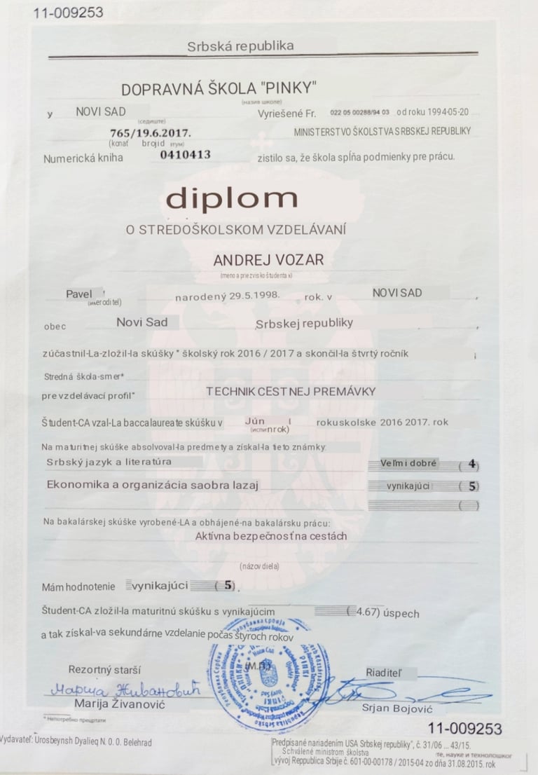 Diplom technik cestnej premavky