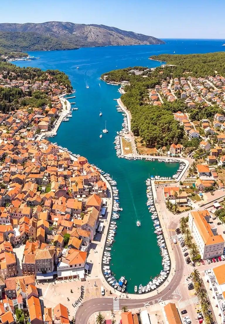 Aerial view of Stari Grad, Hvar Island. Staging a private boat tour from Split, Croatia, with SunMarine.