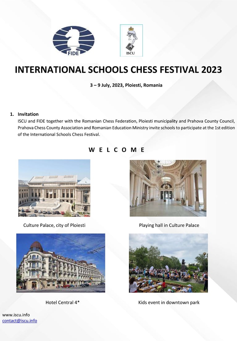 FIDE 1st International Schools Chess Festival at Culture Palace, Romania.