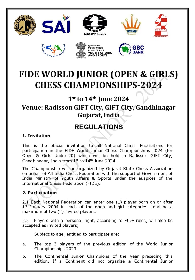 FIDE Chess World Junior U20 Championship 2024. India Chess