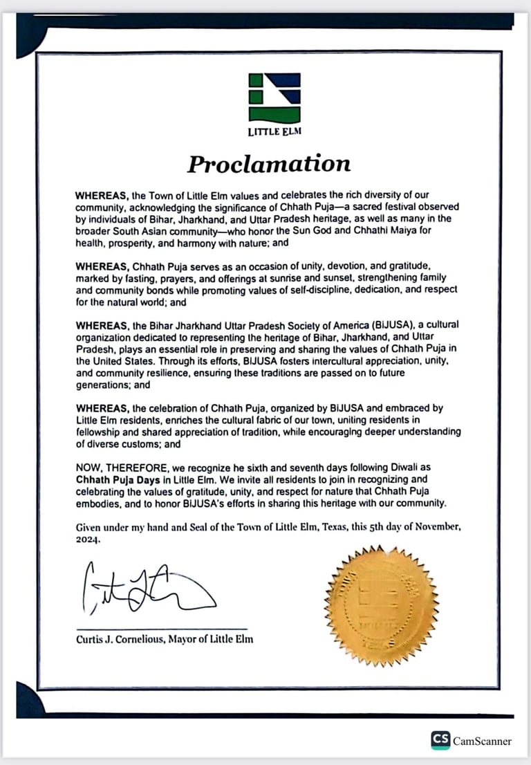 Proclamation on Chhath by the Town of Little Elm
