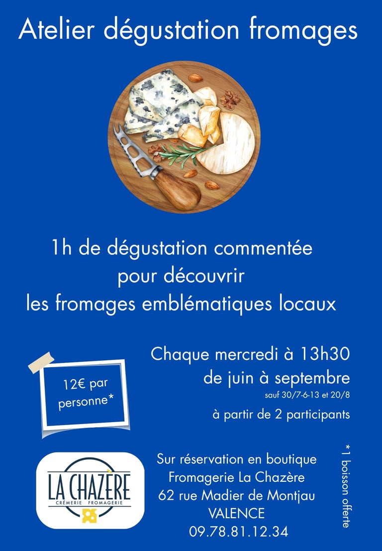 Atelier dégustation de fromage chaque mercredi à 13h30 de juin à septembre en coeur de ville