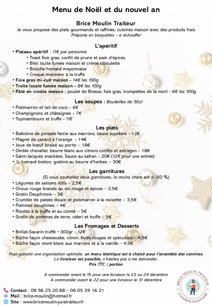 Menu de noël et du jour de l'an