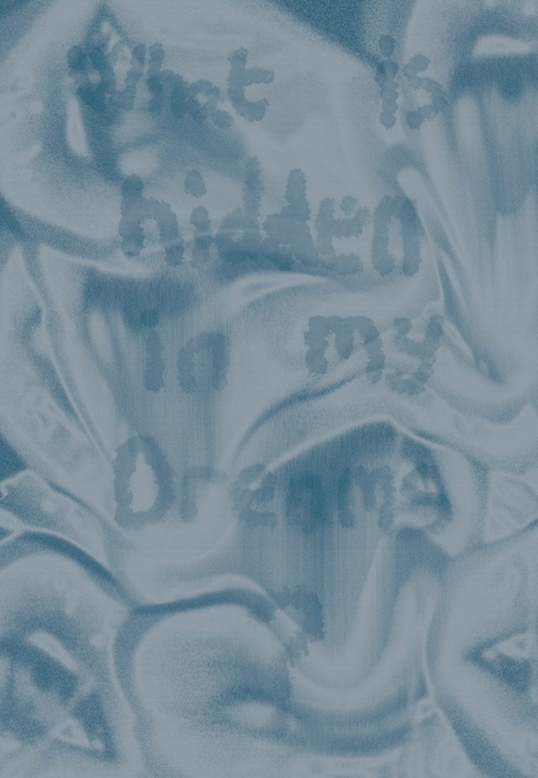 Affiche "Dreams" (IC3PEAK). montage de bouches et yeux déformés en bichromie bleu et blanc