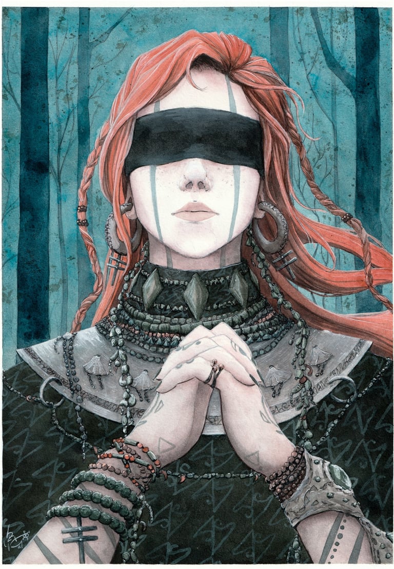 Portrait de personnage fantasy à l'encre