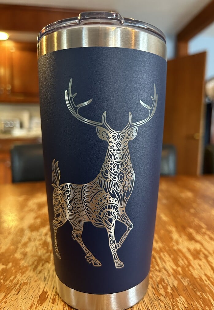 laser engraved drink tumbler with buck