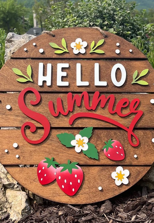 laser cut and painted wooden strawberry door or wall hanger