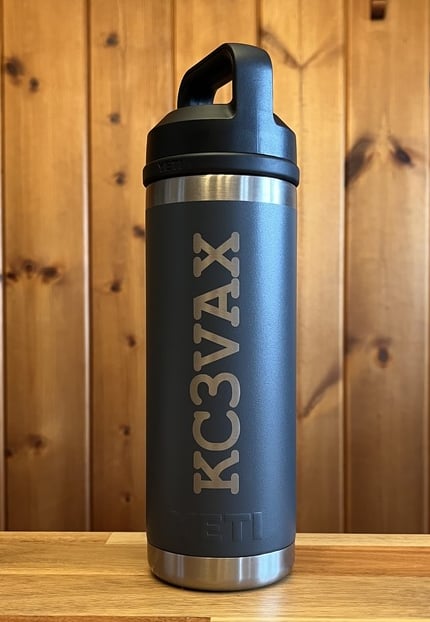 laser engraved drink tumbler with amateur radio call sign