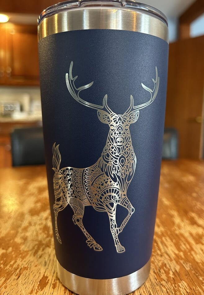 laser engraved drink tumbler with buck