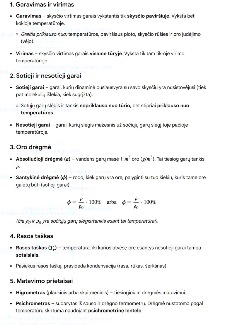 Garavimas. garai. Drėgmė. Rasa