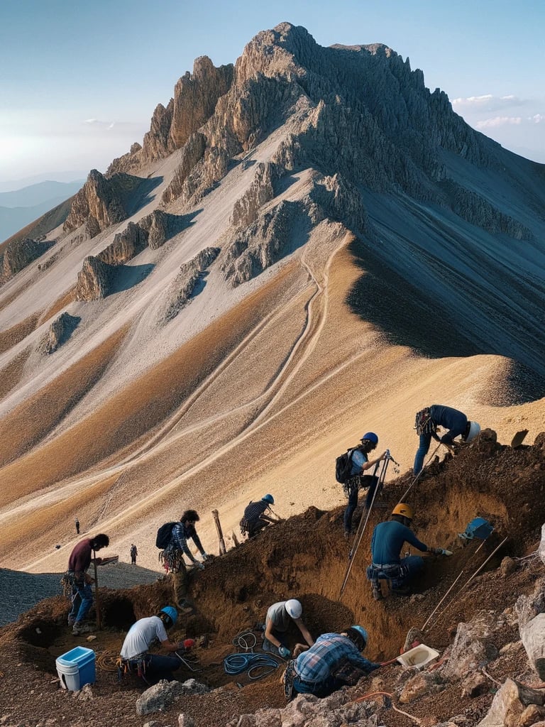 a group of people working on a mountain