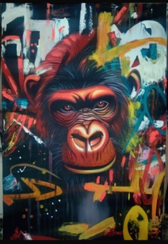 a painting of a monkey sitting on a table