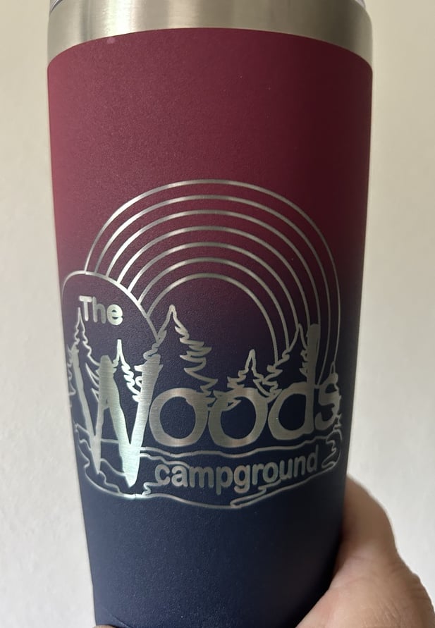laser engraved drink tumbler with campground logo