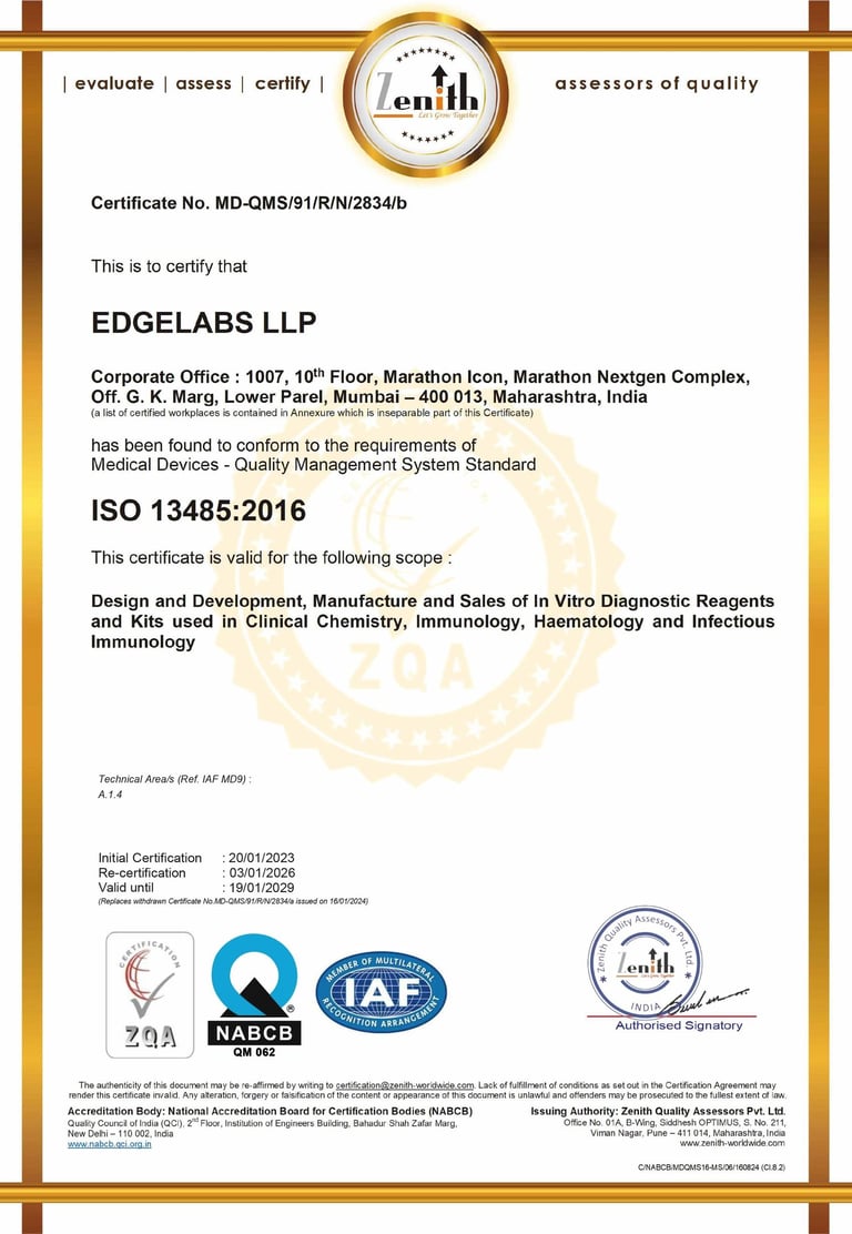 ISO 13485 : 2016 certificate