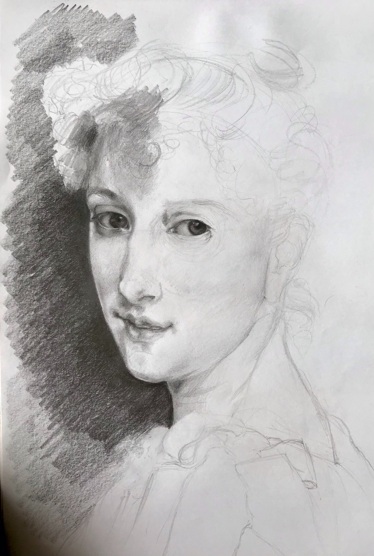 Drawing with reference from a William-Adolphe Bouguereau painting