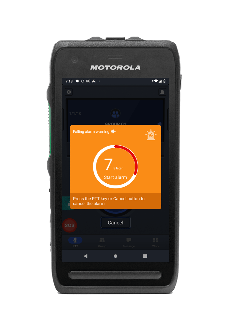 Alarma de hombre Caído a 7 segundos de disparar alarma SOS en un Motorola LexL11