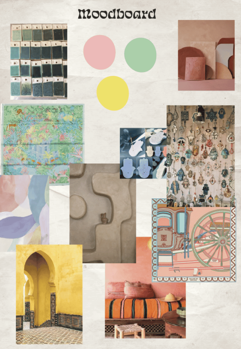 moodboard Darlila. différents éléments visuels recréant l'ambiance recherchée