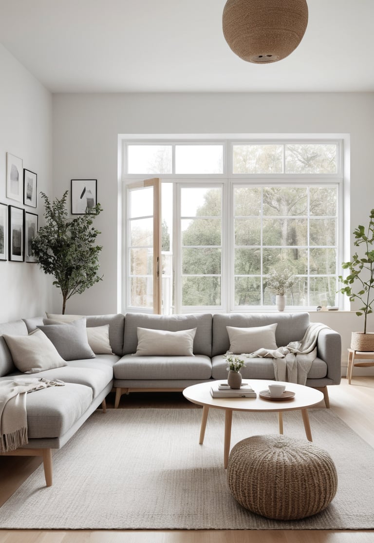 salón moderno luminoso con madera y tonos neutros