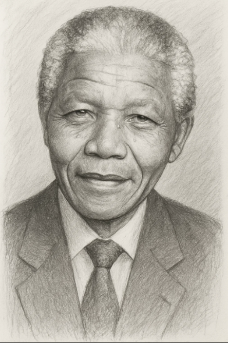 Portrait de Nelson Mandela au crayon pour la journée internationale Nelson Mandela.