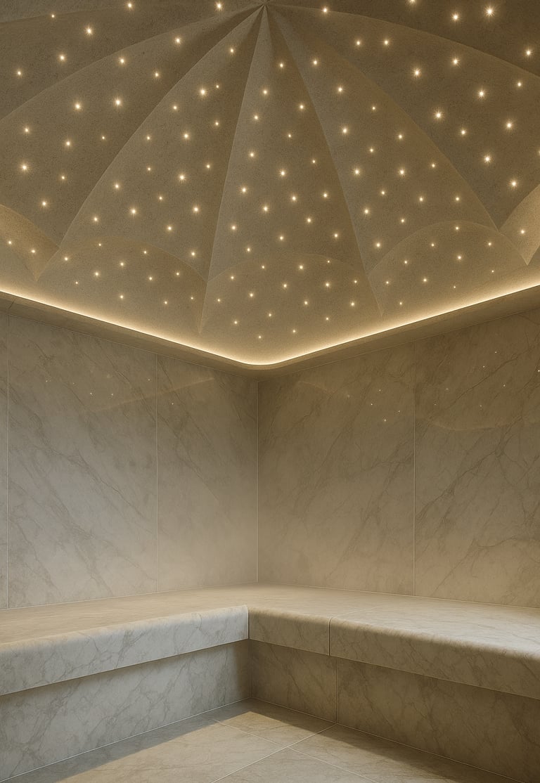 steam room with LED lights