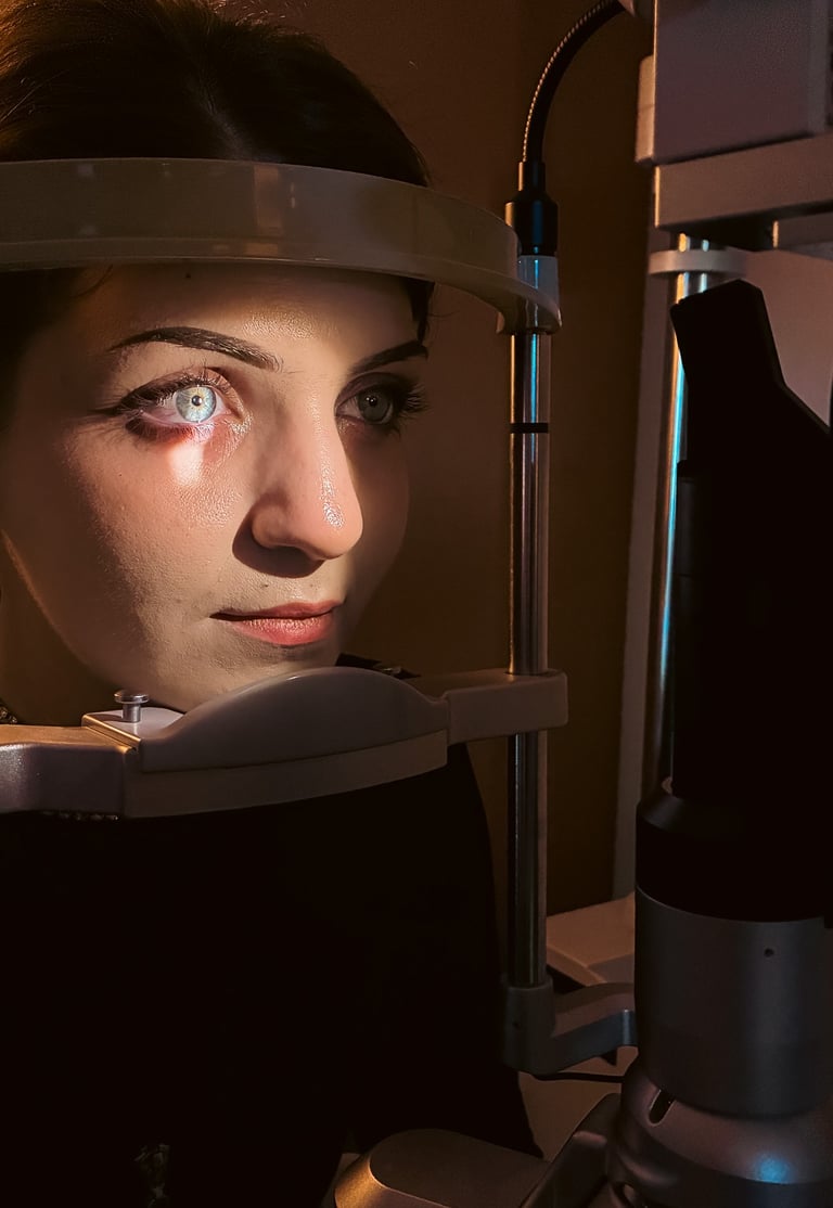 Female patient during a comprehensive eye exam at Edge Optics
