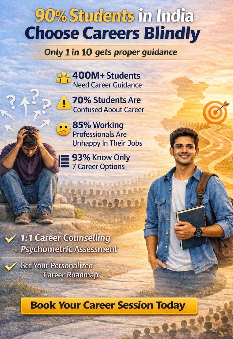 image shows that 90% students in india choose carers blindly