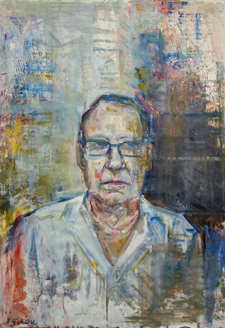 Autorretrato del artista pintor Argi Girón. Óleo sobre papel. Self-portrait, oil, painter, artist