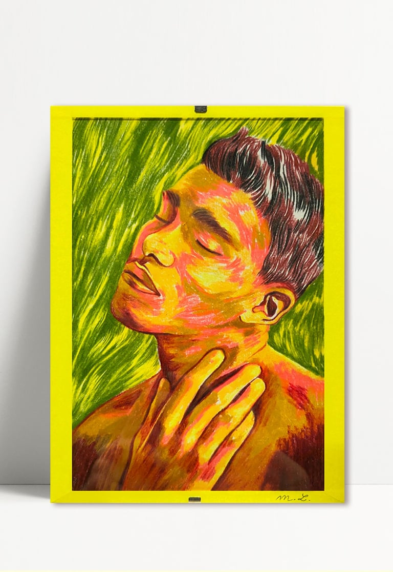 a painting of a man with a yellow background