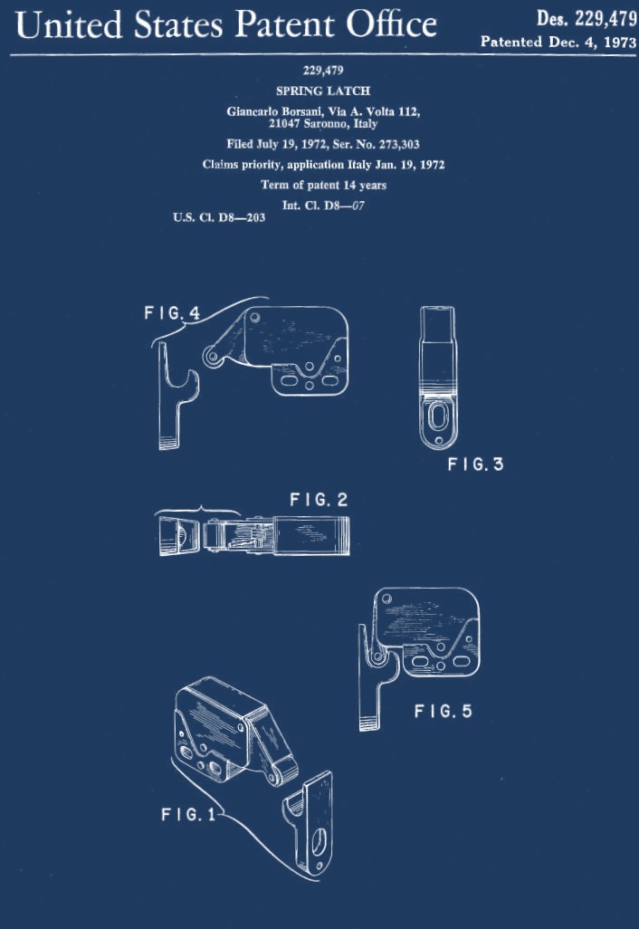 Brevetto Borsani 1967 cerniera per mobili