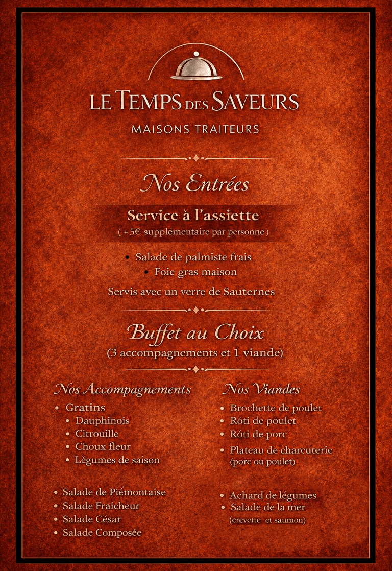 Menu entrée traiteur Le Temps des Saveurs
